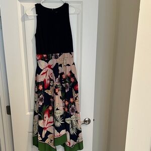 Vince Camuto Black and Floral Asymmetrical Dress size 4.